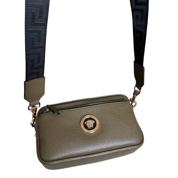 VERSACE 1005464 Leather Medusa shoulder bag, Olive Green - Picture 1 of 16